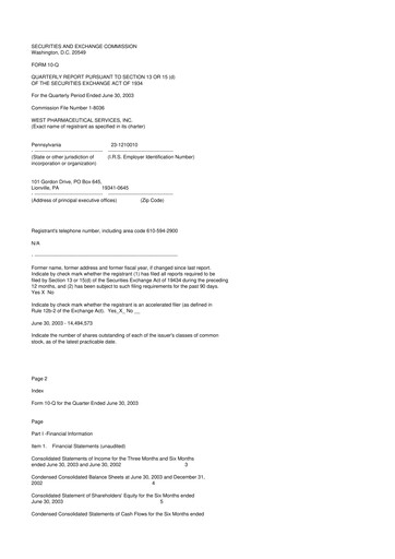 Thumbnail West Pharmaceutical Services 10-Q Quarterly Report FY 