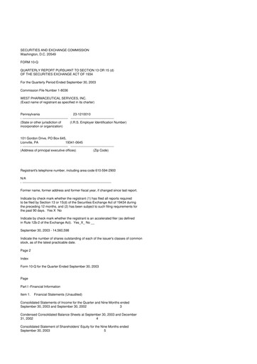 Thumbnail West Pharmaceutical Services 10-Q Quarterly Report FY 