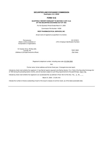 Thumbnail West Pharmaceutical Services 10-Q Quarterly Report FY 