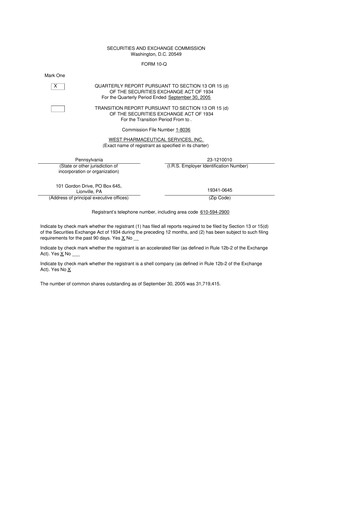 Thumbnail West Pharmaceutical Services 10-Q Quarterly Report FY 
