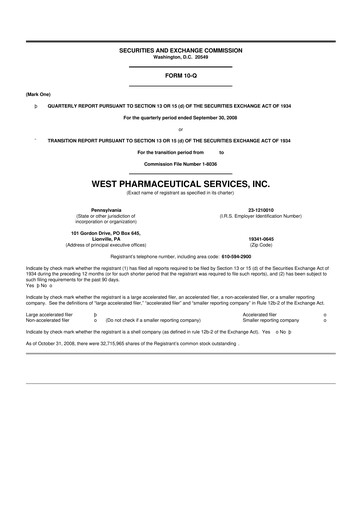 Thumbnail West Pharmaceutical Services 10-Q Quarterly Report FY 