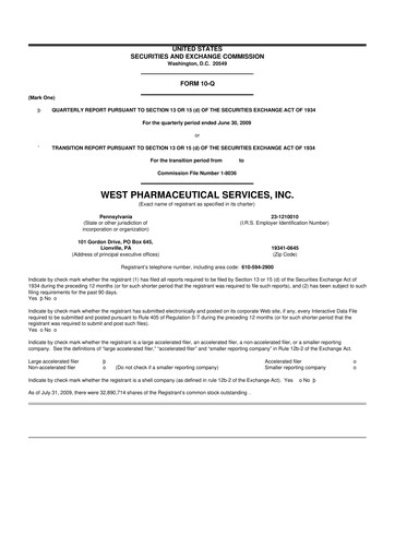 Thumbnail West Pharmaceutical Services 10-Q Quarterly Report FY 