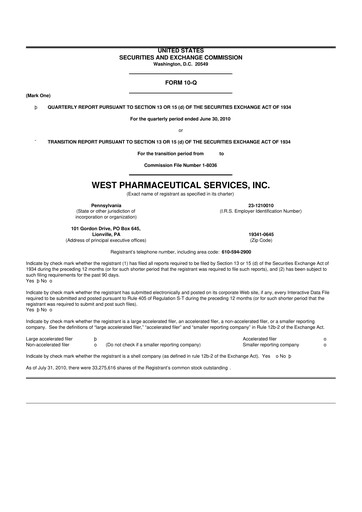 Thumbnail West Pharmaceutical Services 10-Q Quarterly Report FY2010 