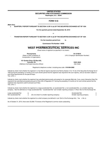 Thumbnail West Pharmaceutical Services 10-Q Quarterly Report FY2010 