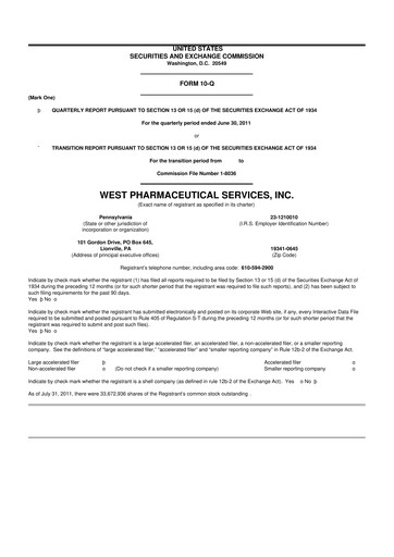 Thumbnail West Pharmaceutical Services 10-Q Quarterly Report FY 