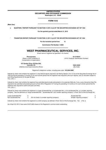 Thumbnail West Pharmaceutical Services 10-Q Quarterly Report FY2012 