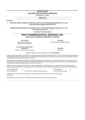 Thumbnail West Pharmaceutical Services 10-Q Quarterly Report FY2012 