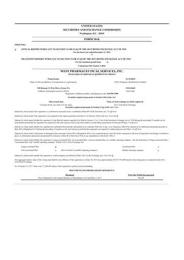Thumbnail West Pharmaceutical Services 10-K Annual Report 2016