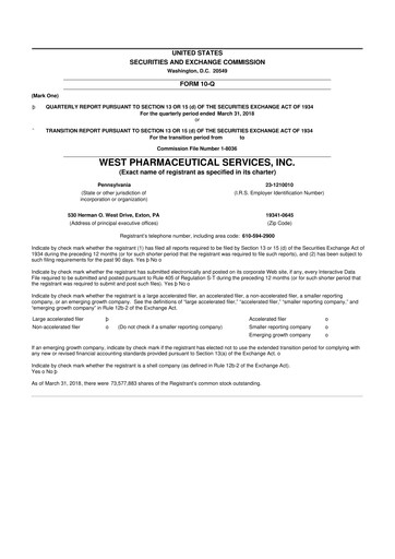 Thumbnail West Pharmaceutical Services 10-Q Quarterly Report FY2018 