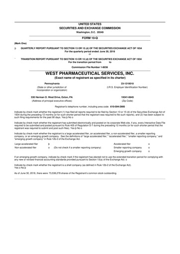 Thumbnail West Pharmaceutical Services 10-Q Quarterly Report FY2018 