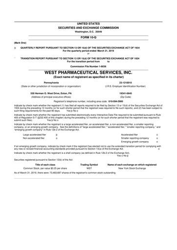 Thumbnail West Pharmaceutical Services 10-Q Quarterly Report FY2019 