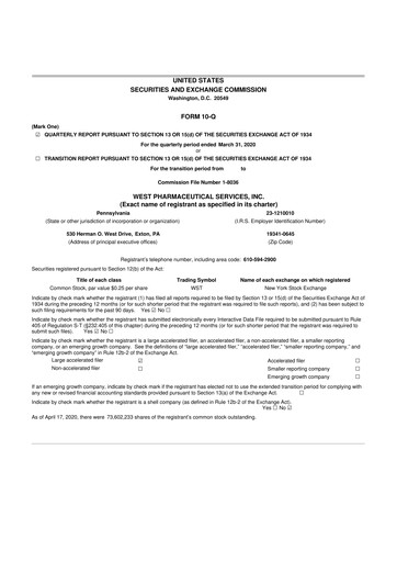 Thumbnail West Pharmaceutical Services 10-Q Quarterly Report FY2020 