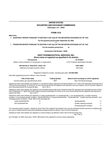 Thumbnail West Pharmaceutical Services 10-Q Quarterly Report FY2020 