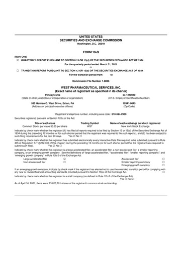 Thumbnail West Pharmaceutical Services 10-Q Quarterly Report FY2021 