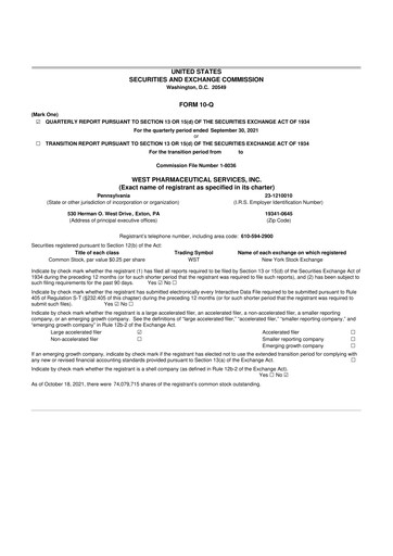 Thumbnail West Pharmaceutical Services 10-Q Quarterly Report FY2021 