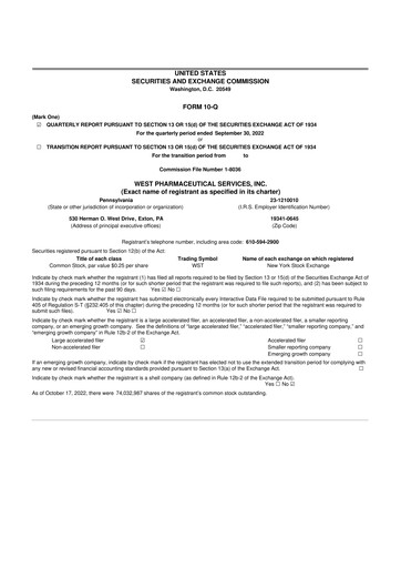 Thumbnail West Pharmaceutical Services 10-Q Quarterly Report FY2022 