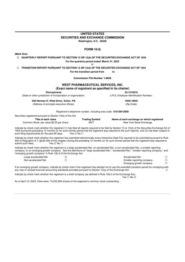 Thumbnail West Pharmaceutical Services 10-Q Quarterly Report FY2023 