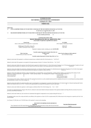 Thumbnail West Pharmaceutical Services 10-K Annual Report 2023