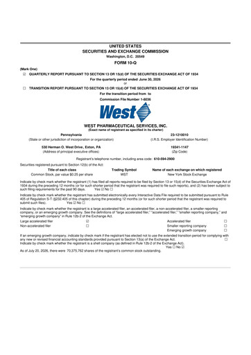 Vorschaubild West Pharmaceutical Services 10-Q Quartalsbericht 2026 