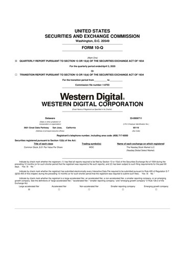 Thumbnail Western Digital 10-Q Quarterly Report FY2020 