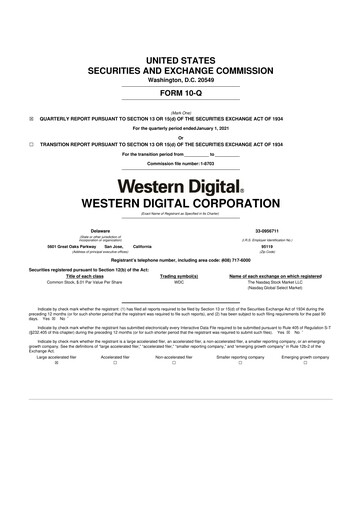 Thumbnail Western Digital 10-Q Quarterly Report FY2021 