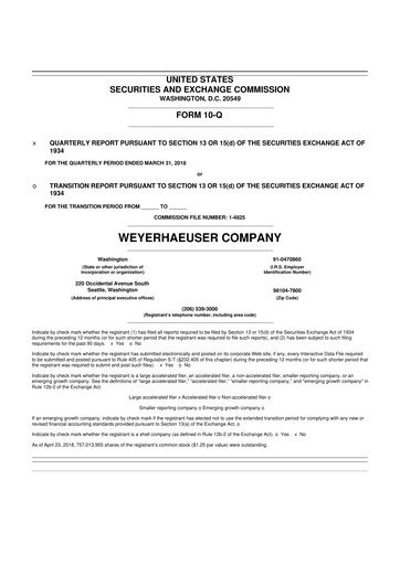 Thumbnail Weyerhaeuser
 10-Q Quarterly Report FY2018 