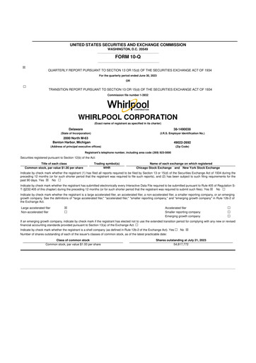 Thumbnail Whirlpool 10-Q Quarterly Report FY 