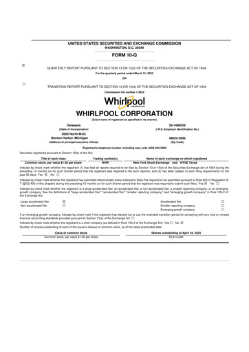 Thumbnail Whirlpool 10-Q Quarterly Report FY 