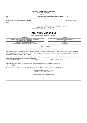 Miniature John Wiley & Sons 10-Q Rapport trimestriel  