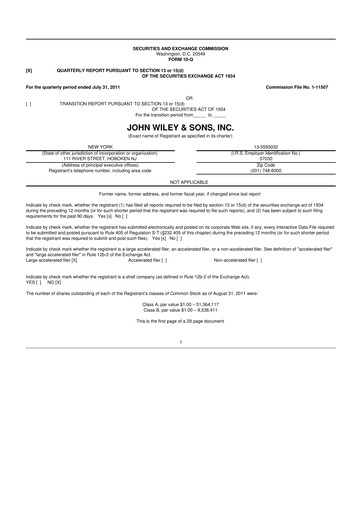 Miniature John Wiley & Sons 10-Q Rapport trimestriel  