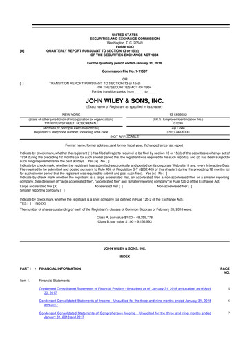 Thumbnail John Wiley & Sons 10-Q Quarterly Report FY2018 