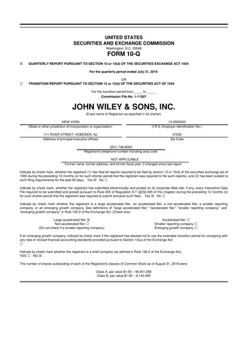 Thumbnail John Wiley & Sons 10-Q Quarterly Report FY2019 