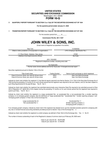 Thumbnail John Wiley & Sons 10-Q Quarterly Report FY2020 