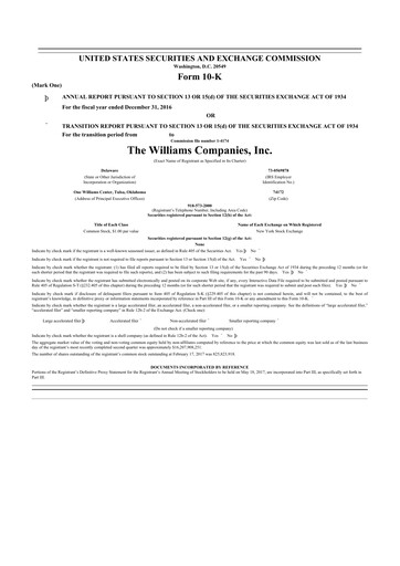 Thumbnail Williams Companies
 10-K Annual Report 2016