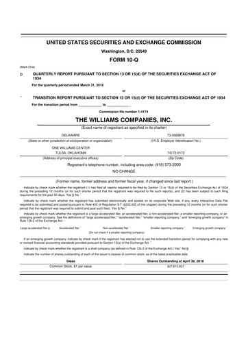 Thumbnail Williams Companies
 10-Q Quarterly Report FY2018 