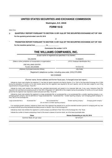 Thumbnail Williams Companies
 10-Q Quarterly Report FY2018 