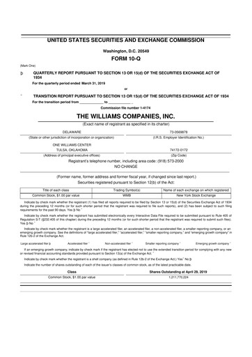 Thumbnail Williams Companies
 10-Q Quarterly Report FY2019 