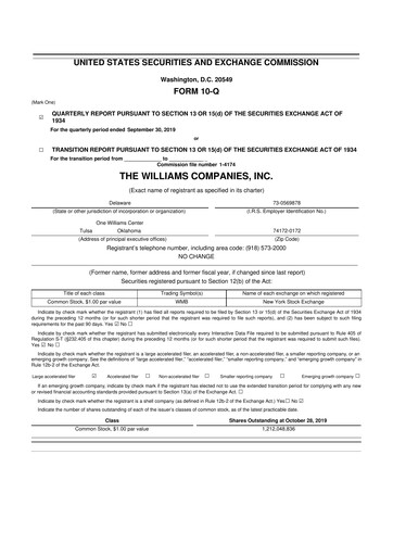 Thumbnail Williams Companies
 10-Q Quarterly Report FY2019 