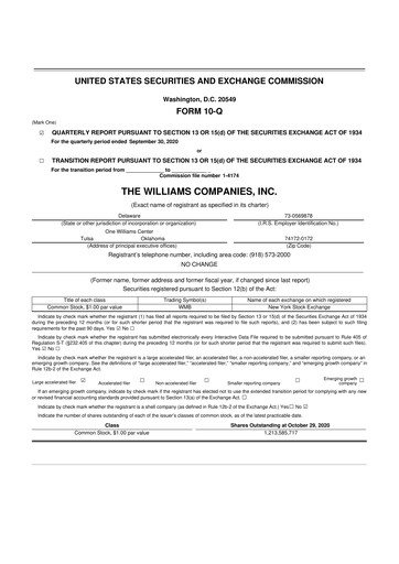 Thumbnail Williams Companies
 10-Q Quarterly Report FY2020 