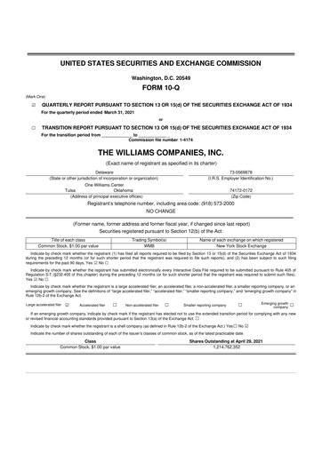 Thumbnail Williams Companies
 10-Q Quarterly Report FY2021 