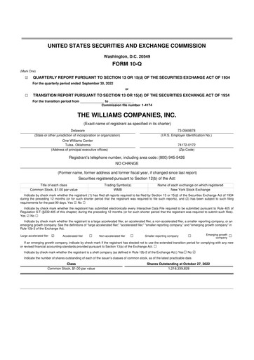 Thumbnail Williams Companies
 10-Q Quarterly Report FY2022 