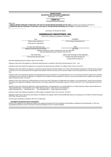 Thumbnail Winnebago Industries 10-K Annual Report 