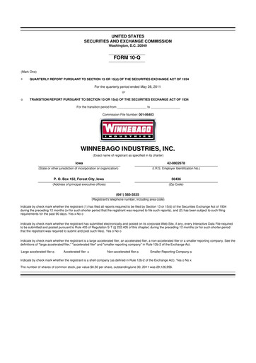 Miniature Winnebago Industries 10-Q Rapport trimestriel  