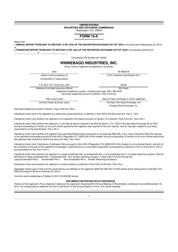 Thumbnail Winnebago Industries 10-K Annual Report 