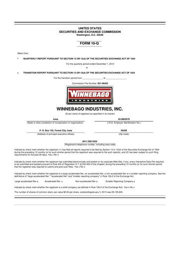 Miniature Winnebago Industries 10-Q Rapport trimestriel  