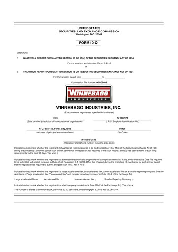 Miniature Winnebago Industries 10-Q Rapport trimestriel  