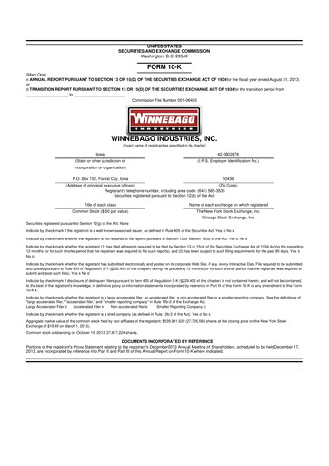 Thumbnail Winnebago Industries 10-K Annual Report 