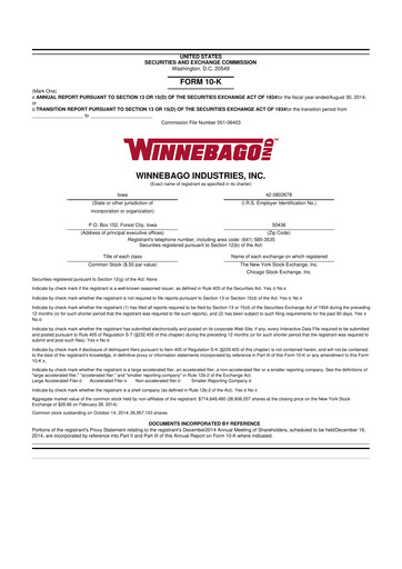 Thumbnail Winnebago Industries 10-K Annual Report 
