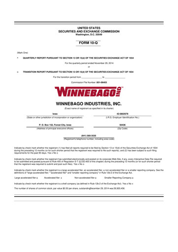 Miniature Winnebago Industries 10-Q Rapport trimestriel  