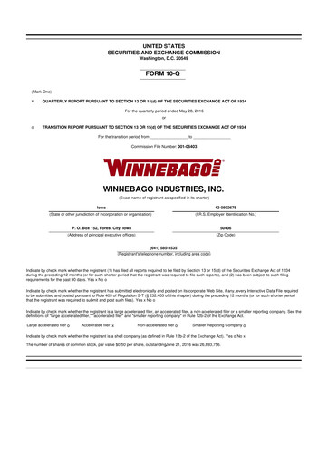 Miniature Winnebago Industries 10-Q Rapport trimestriel  